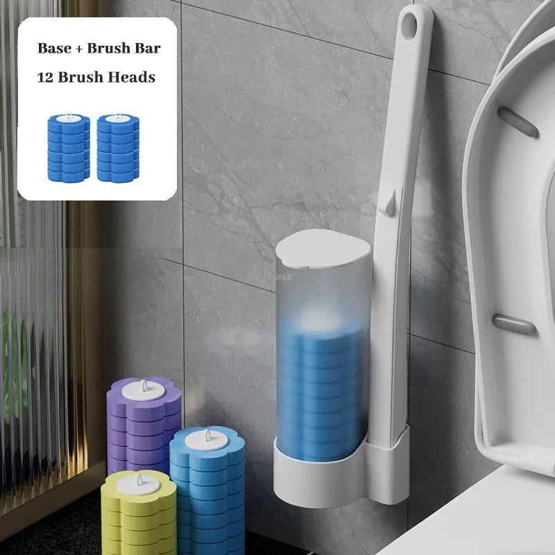 Disposable Toilet Brush Replacement Heads – Long Handle Bathroom Cleaner Set