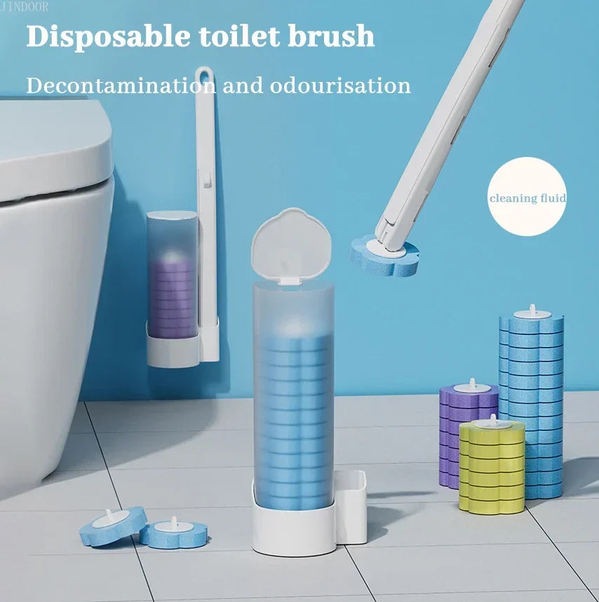 Disposable Toilet Brush Replacement Heads – Long Handle Bathroom Cleaner Set