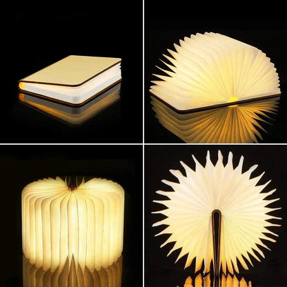 3D Folding LED Book Light – RGB Wooden Night Lamp, USB Rechargeable & Stylish Decor