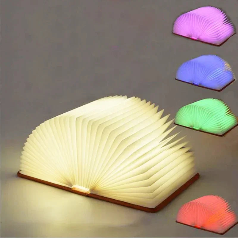 3D Folding LED Book Light – RGB Wooden Night Lamp, USB Rechargeable & Stylish Decor