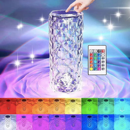 Rechargeable RGB Crystal Rose Lamp – 16-Color LED Touch Night Light