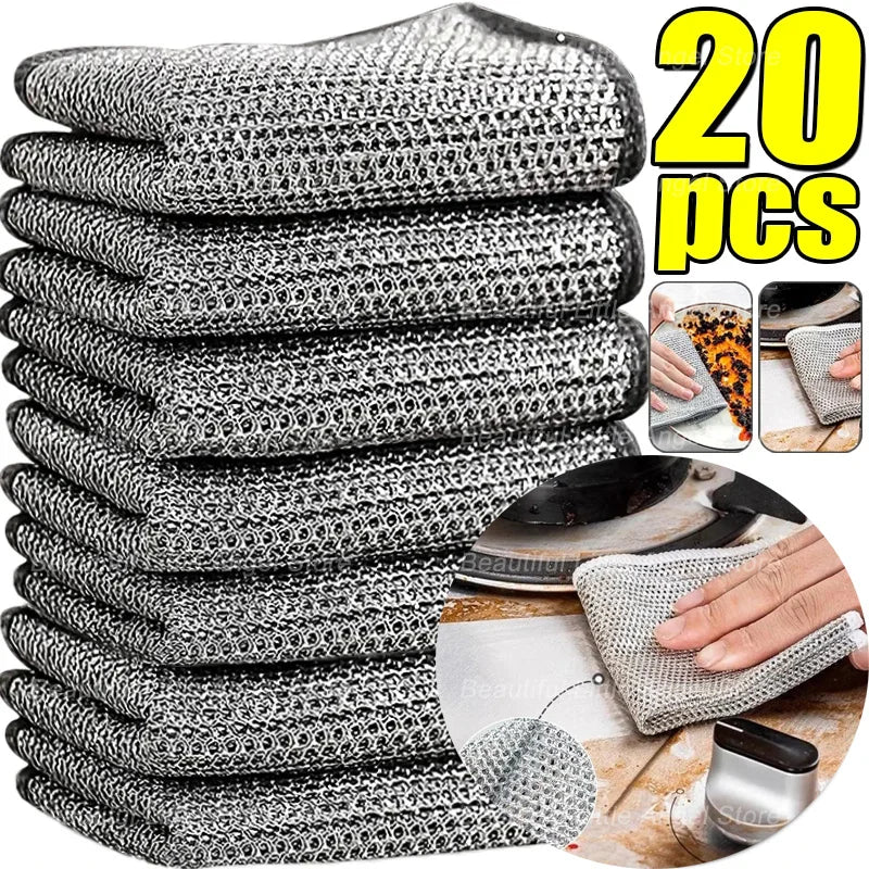 20PCS Heavy-Duty Steel Wire Cleaning Cloth – Non-Scratch & Ultra-Durable Kitchen Scrubber