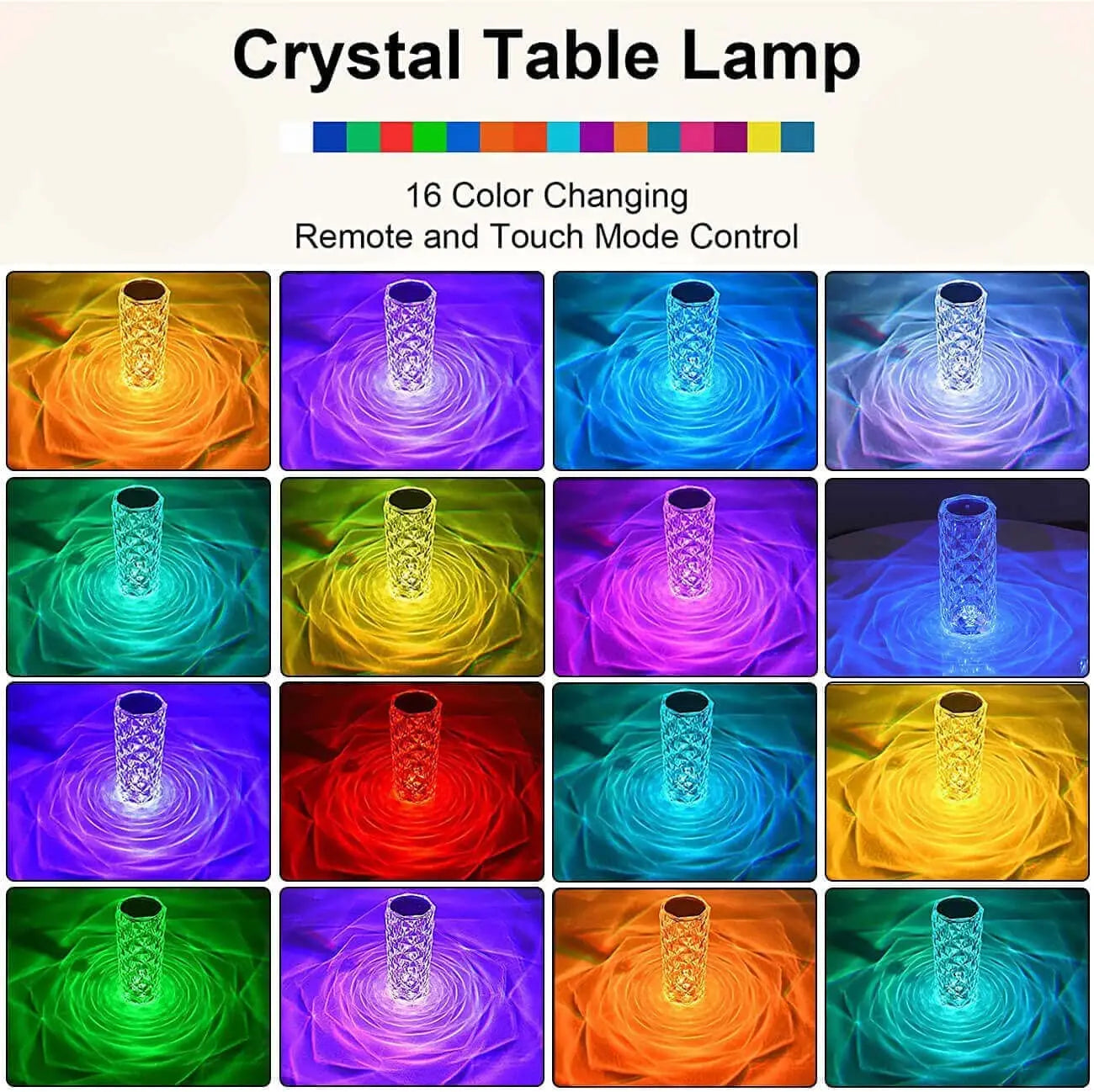 Rechargeable RGB Crystal Rose Lamp – 16-Color LED Touch Night Light