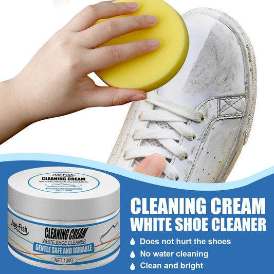 White Shoe Cleaning Cream – Stain Remover with Sponge, No-Wash Formula, Prevents Yellowing