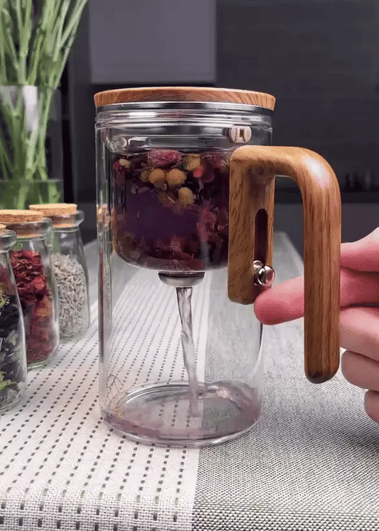 Magnetic Glass Teapot with Wood Handle & Tea Filter